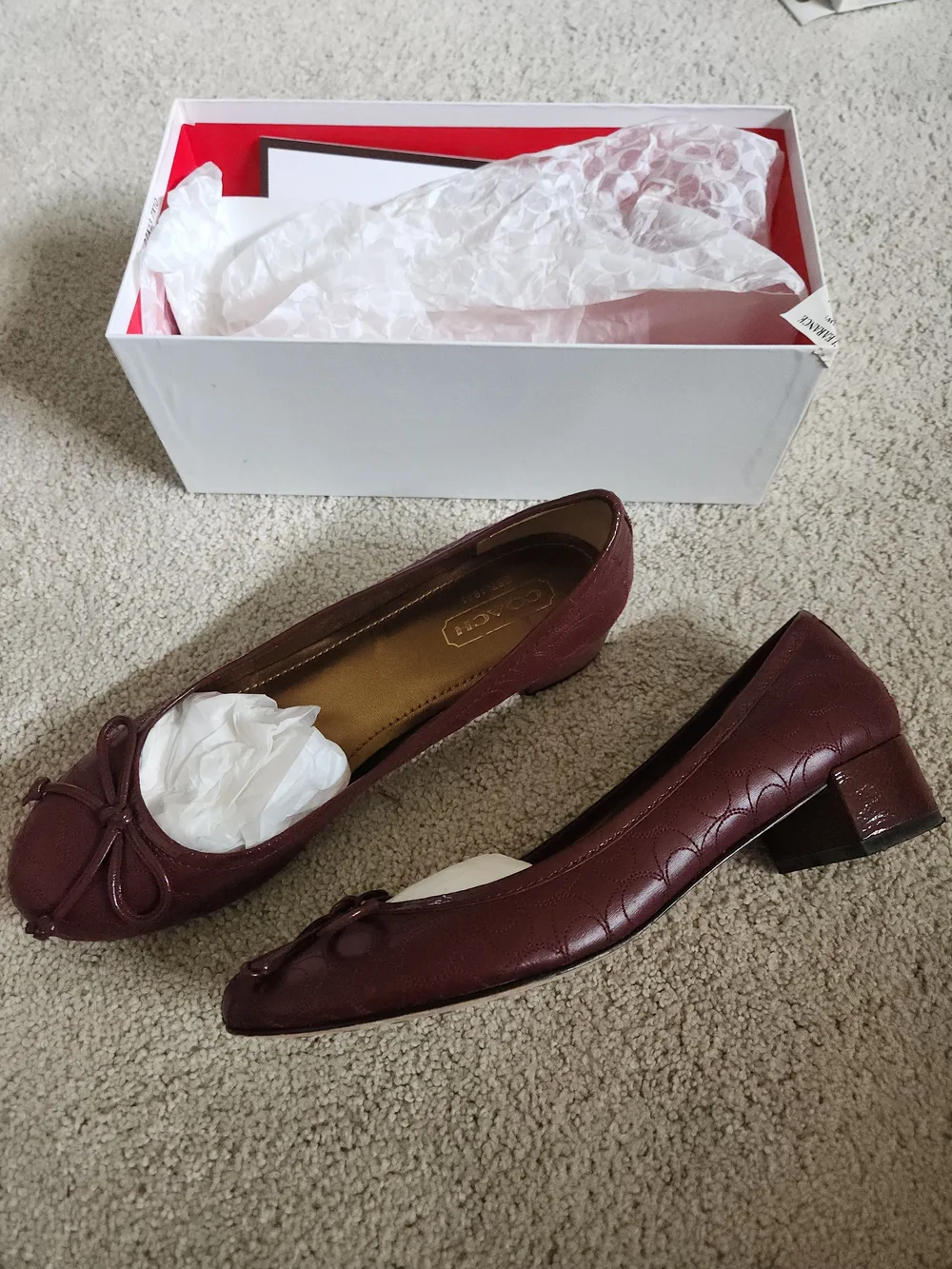 COACH ODETTE Women's Burgundy Leather Ballet Flats